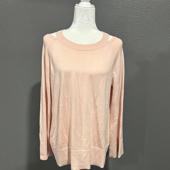 LOFT Light Baby Pink Cold Shoulder Long Sleeve Sweater L NWT - Picture 1 of 6